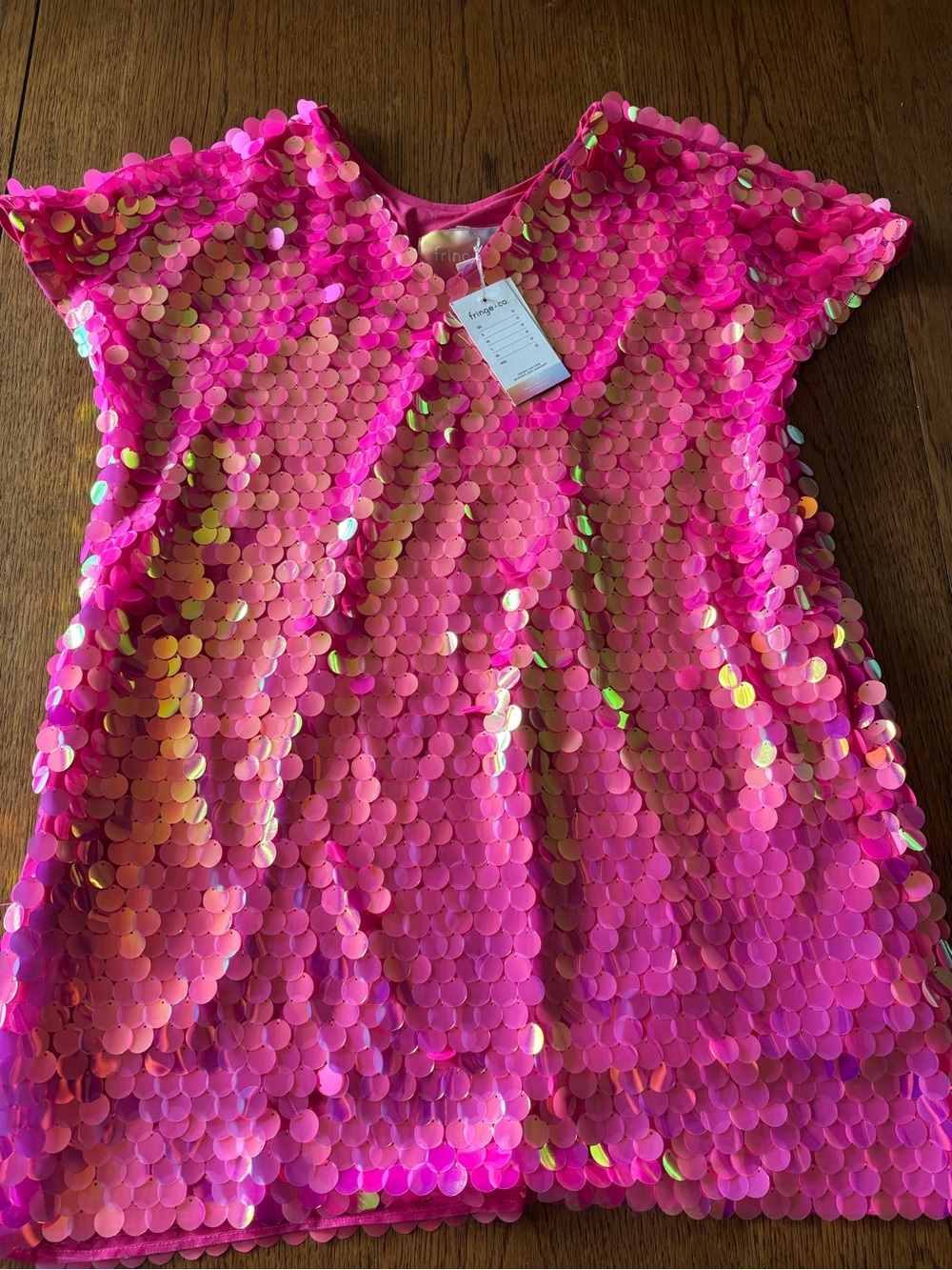 Fringe+Co Neon Pink Paillette V-Neck Dress SZ M NWT - Picture 2 of 9